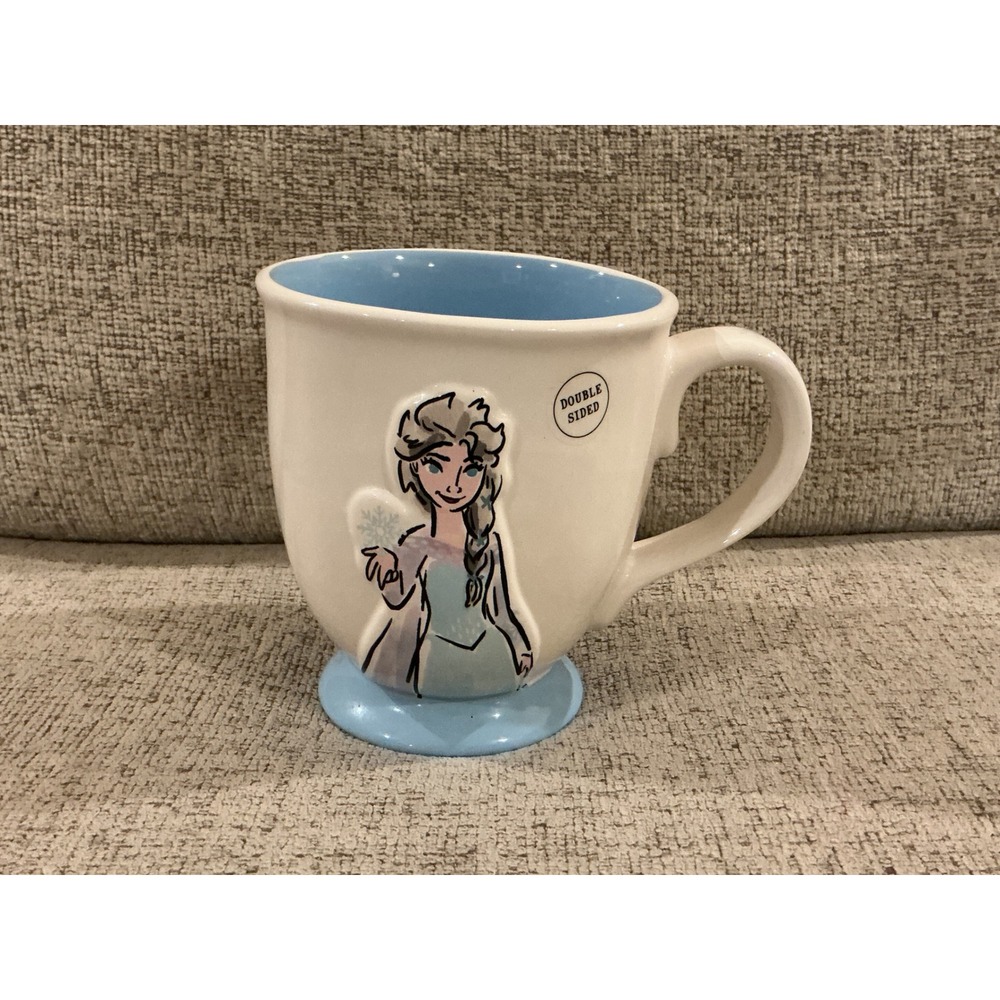 Disney Frozen Elsa Rae Dunn Artisan Collection Magenta Coffee Mug Blue White 5in